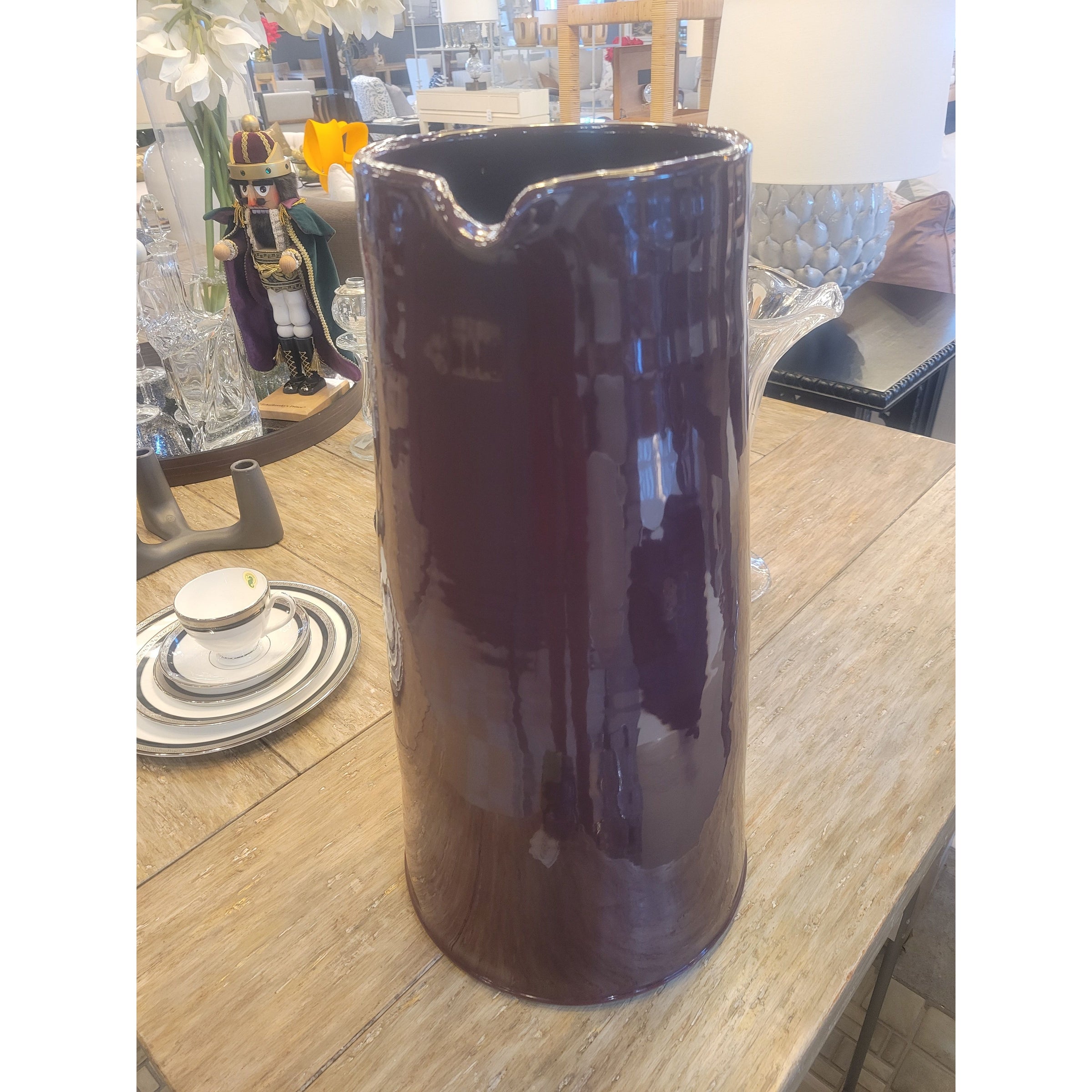 XL Maroon Glazed Ceramic Jug by Enza Fasano Italy