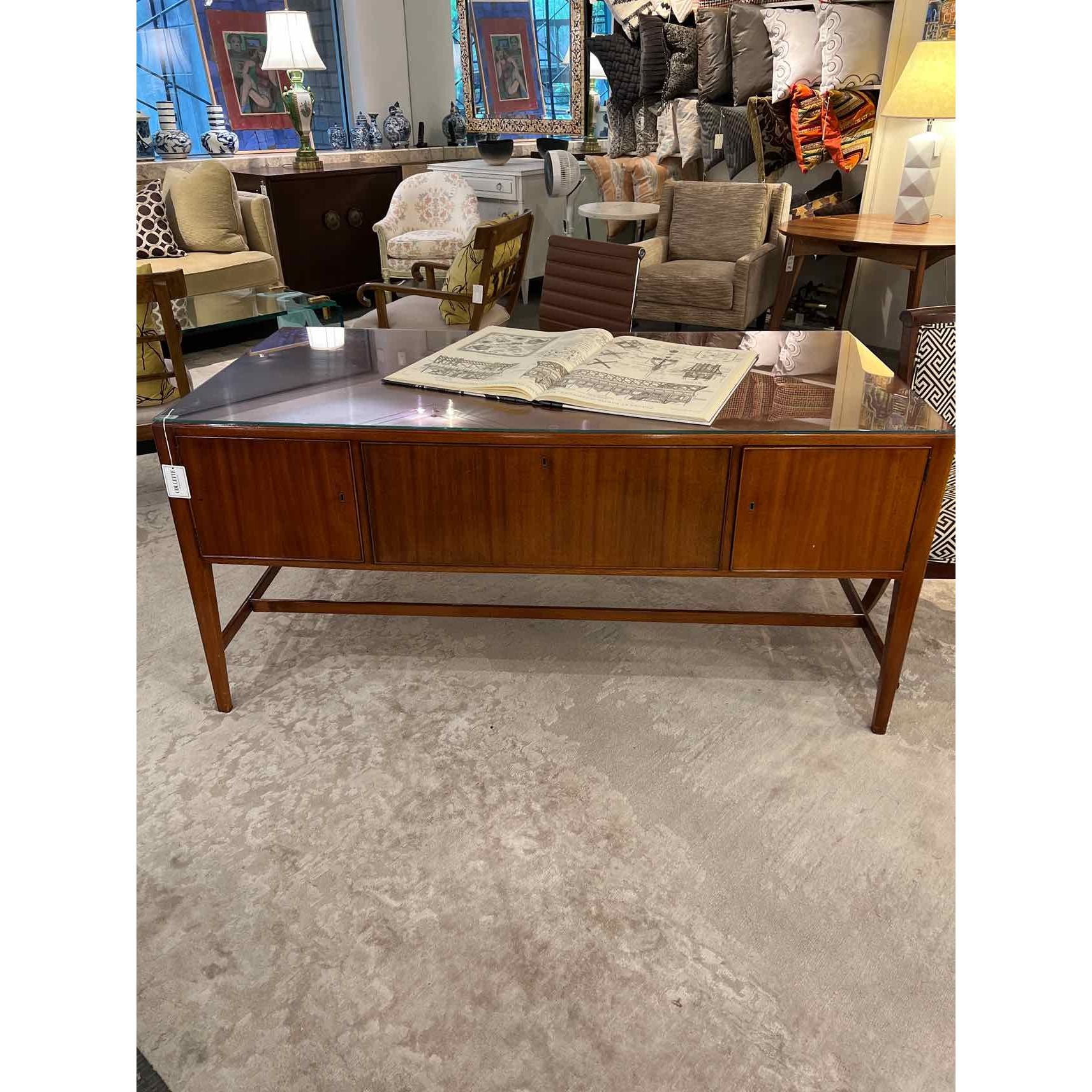 Regency Style Mahogany Desk with Custom Cut Glass Top