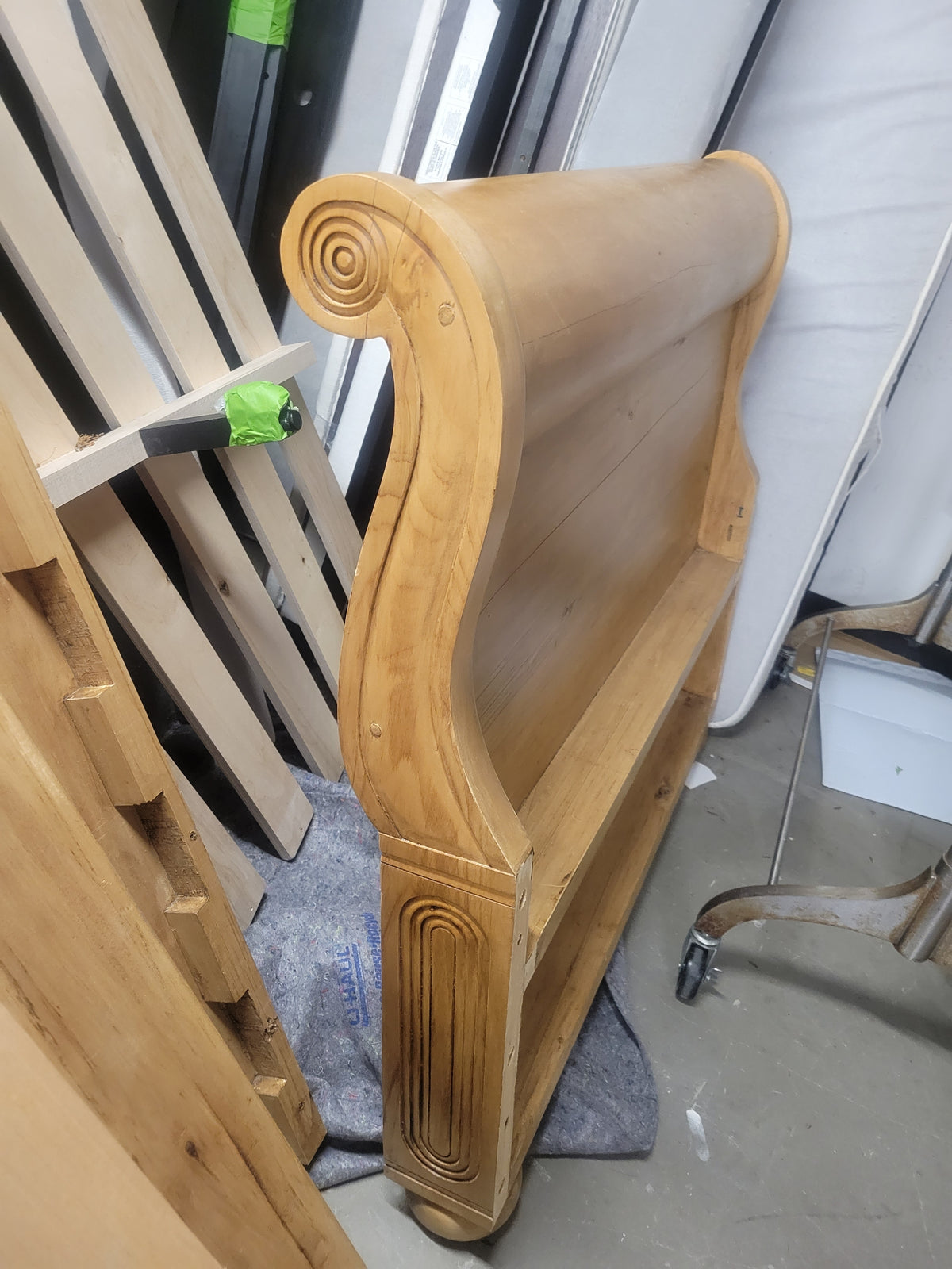 Twin-Sized French Empire Style Pine Bed w/ Twin Trundle