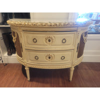 Vintage Demilune Commode w/ Carved Roses & Marble Top (AS IS)