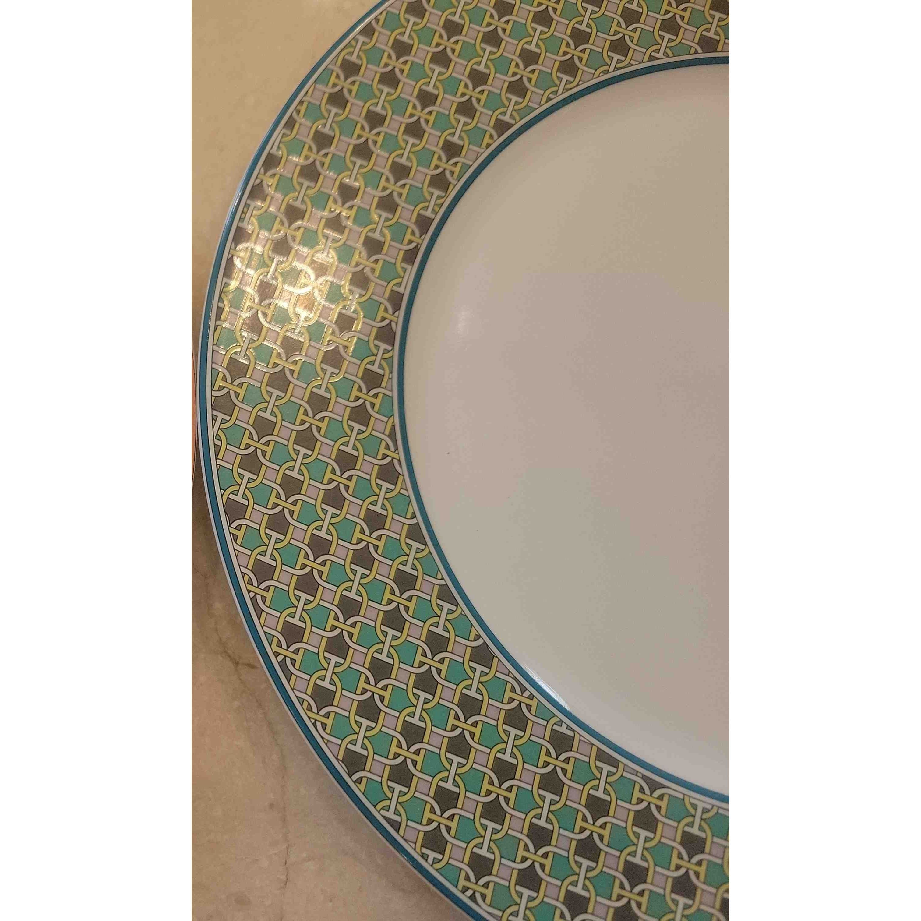 Hermes Tie Set Porcelain Salad / Dessert Plate w/ Green Trim