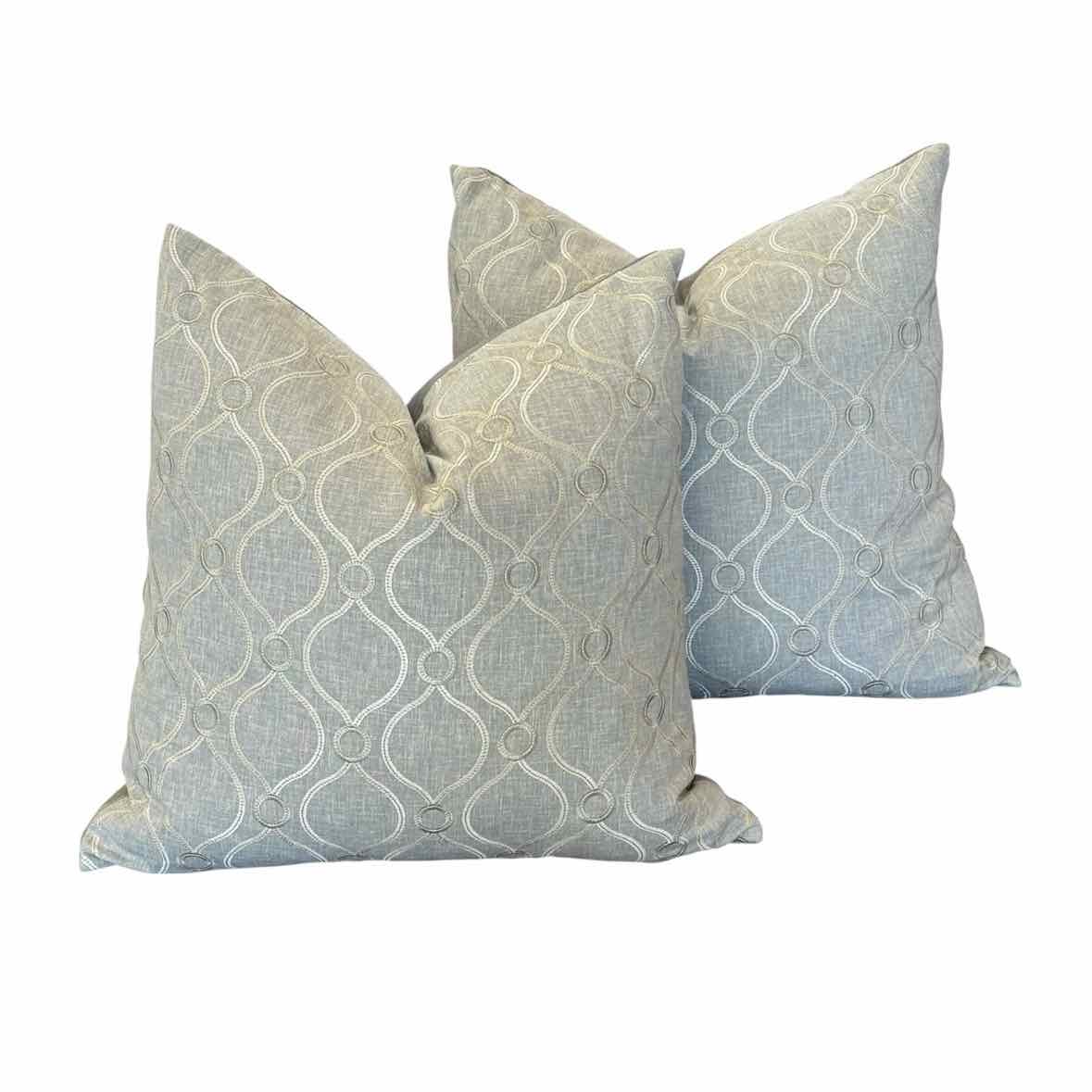 PAIR of Square Gray Embroidered Pattern Pillows