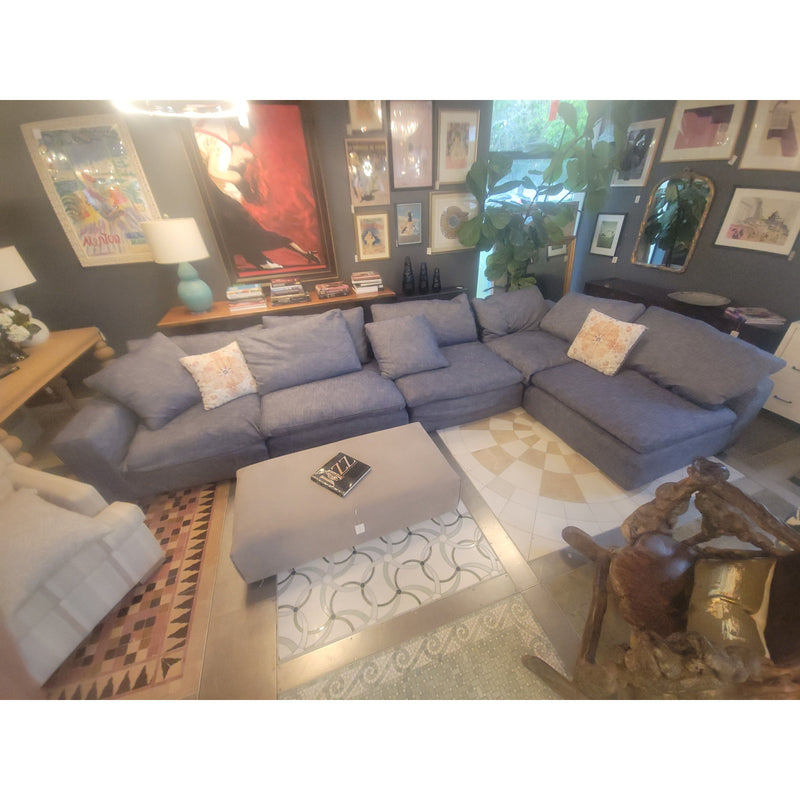 Custom Luxe Cloud Modular Sectional in Navy Perennials Textured Linen by RH - colletteconsignment.com