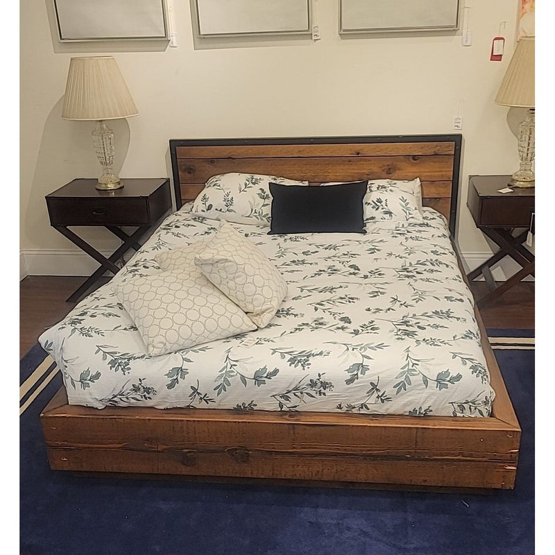 Queen-Sized Solid Wood Bed Frame w/ Studded Headboard (AS IS) - colletteconsignment.com