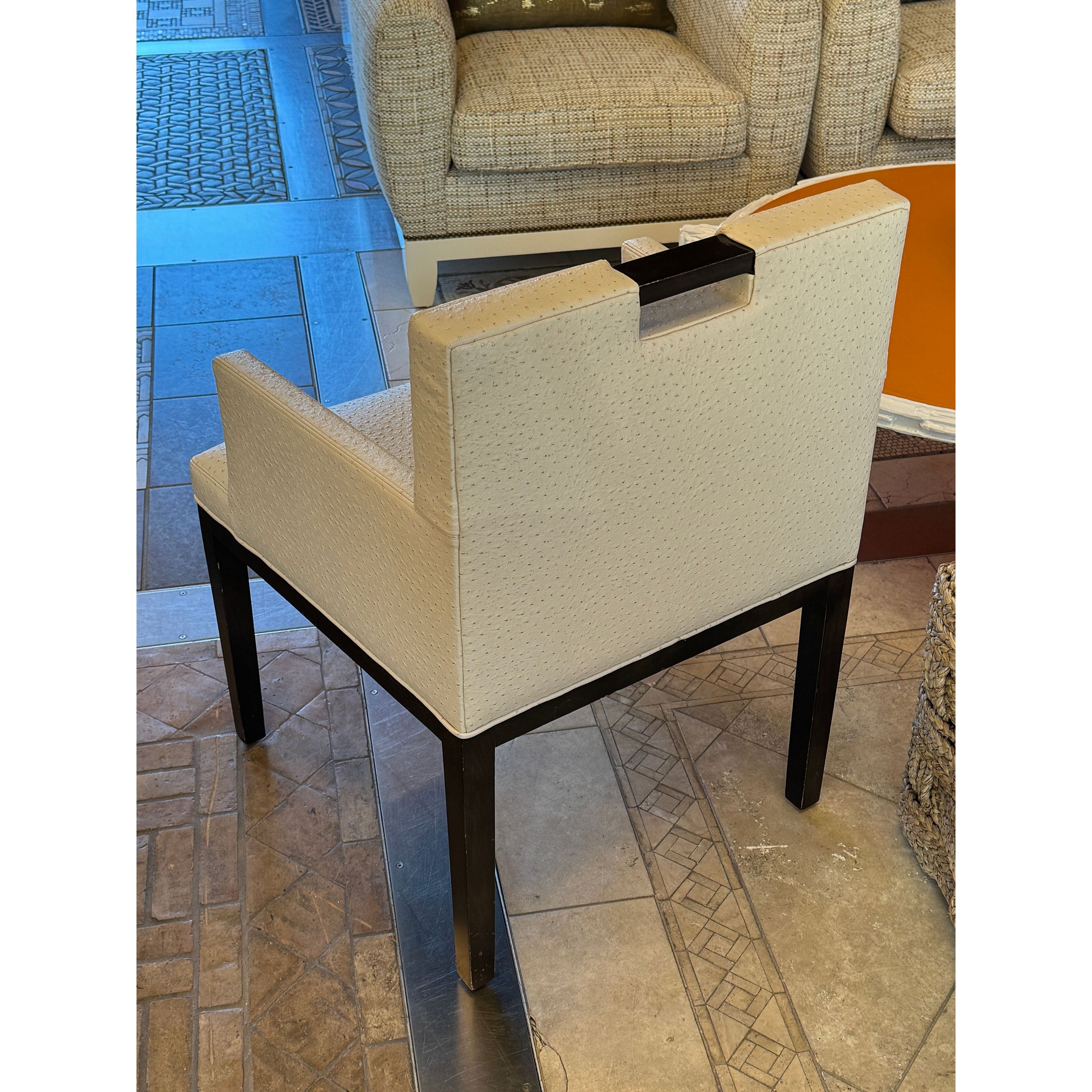 SET of 6 Custom White Embossed Leather Dining Chairs (Inc. 2 Arm Chairs)