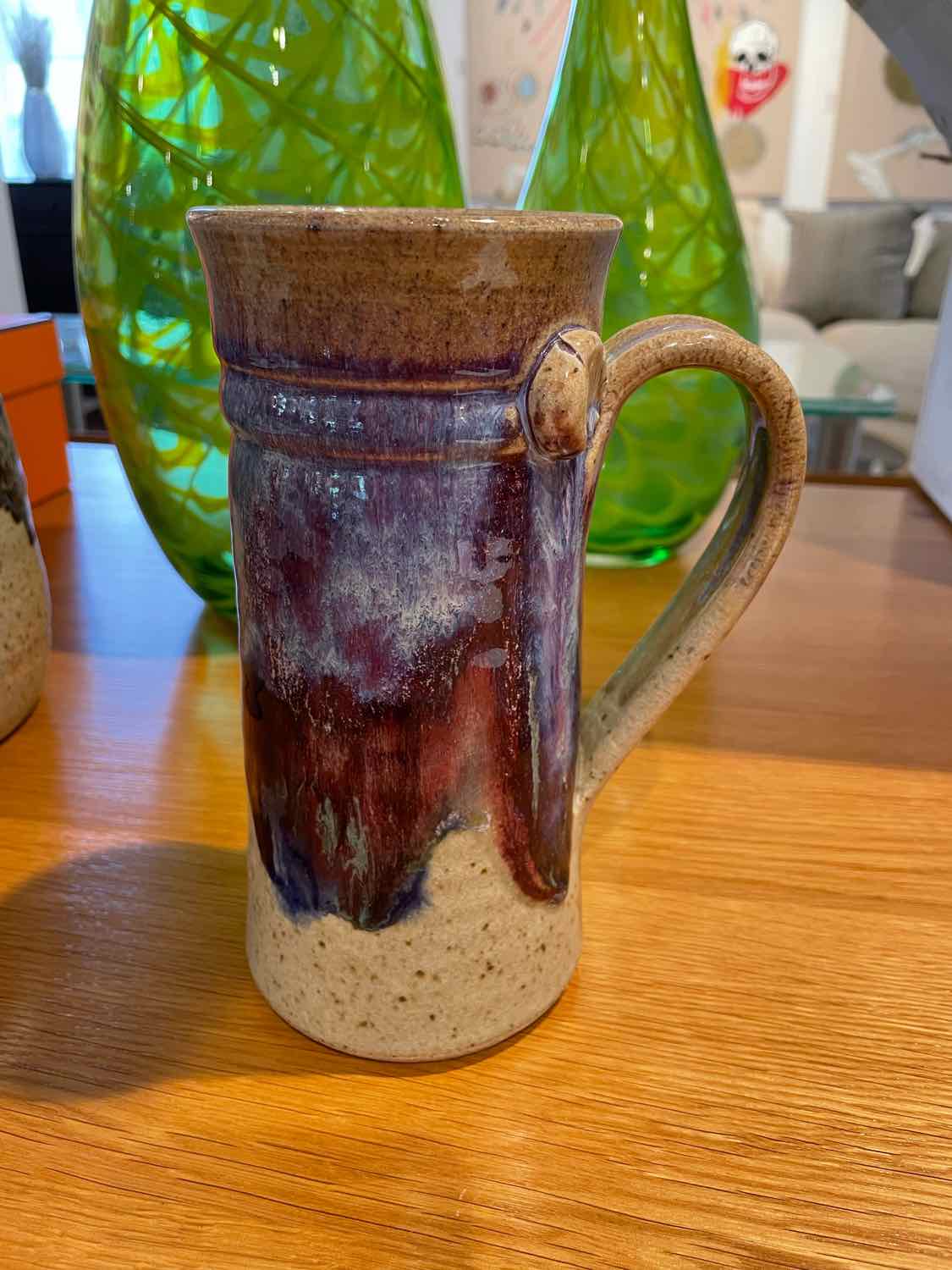 PAIR of Purple Painted Pottery Steins
