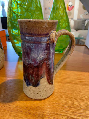 PAIR of Purple Painted Pottery Steins