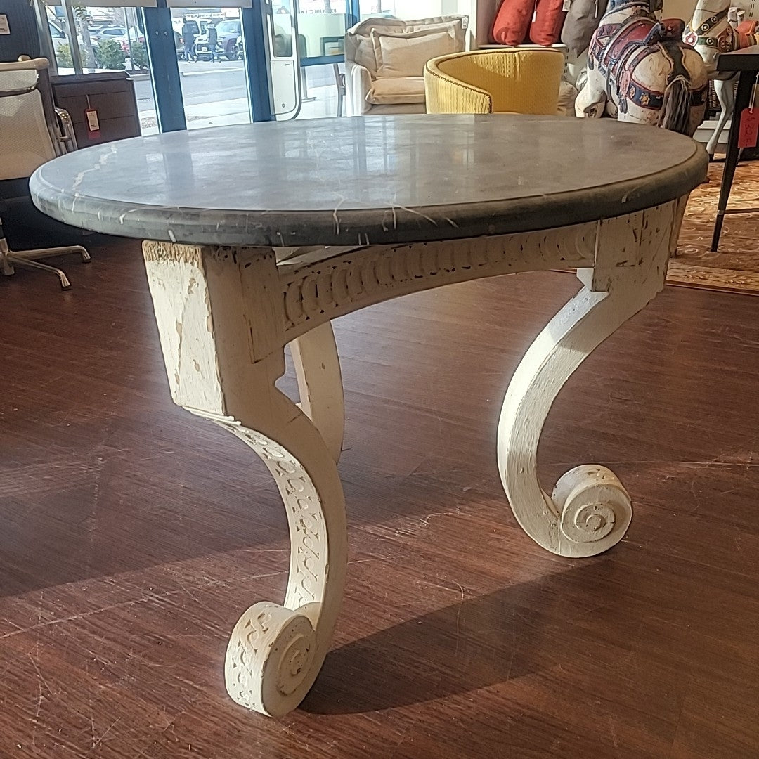 White Wood Beeline Dining Table w/ Gray Stone Top by Bunny Williams