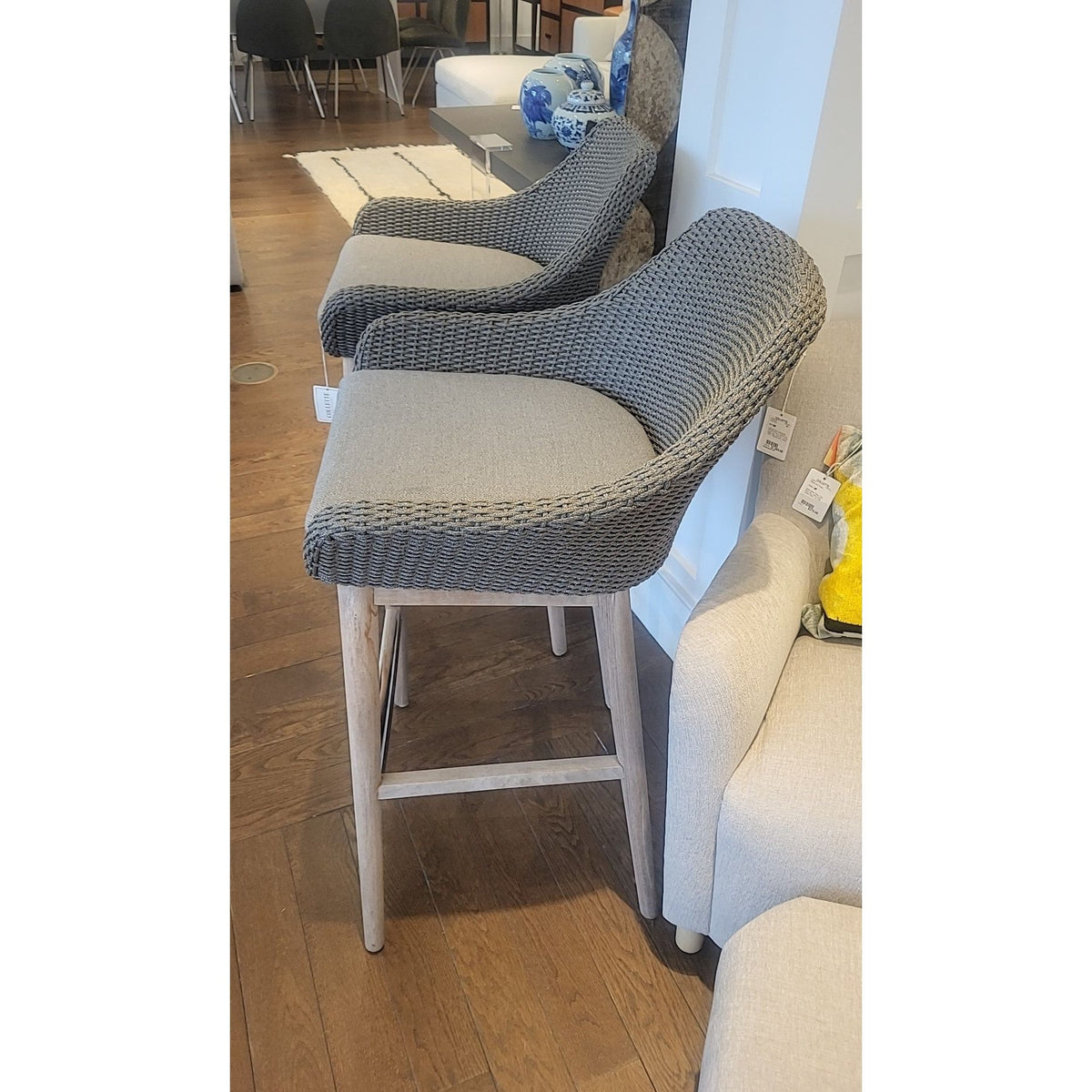 PAIR of Indoor / Outdoor Bar Stools w/ Sunbrella Cushions by Layla Grayce