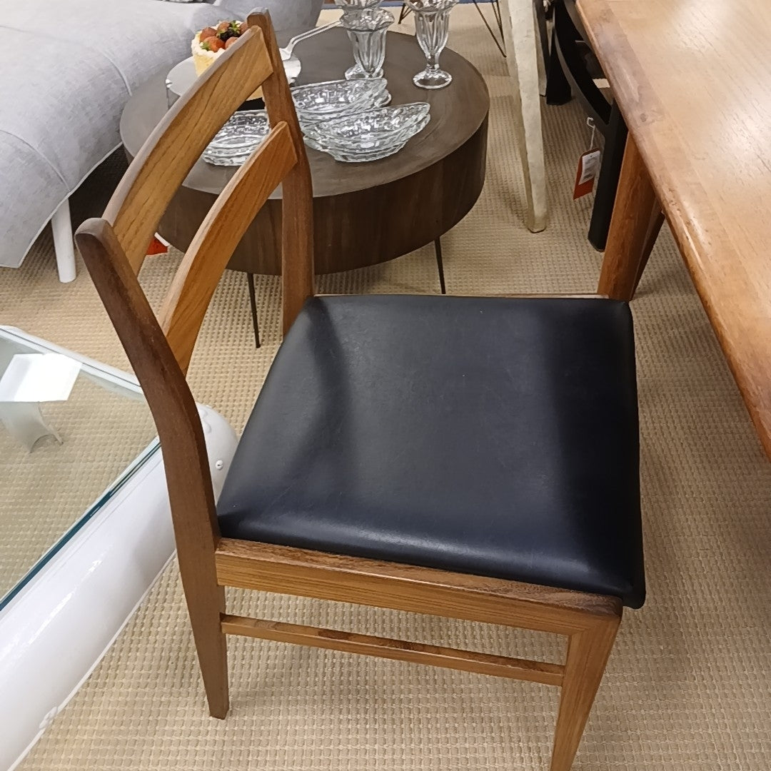 SET of 6 Mid-Century Sculptural Teak & Leather Dining Chairs by Meredew