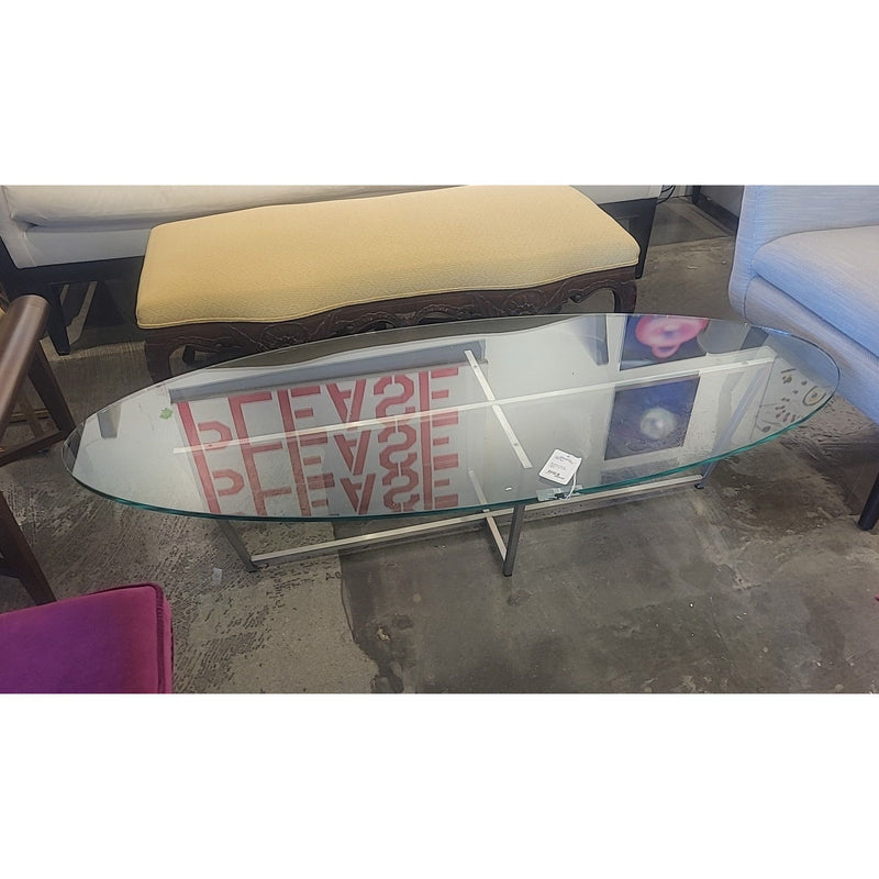 Brushed Steel & Glass Oval Coffee Table