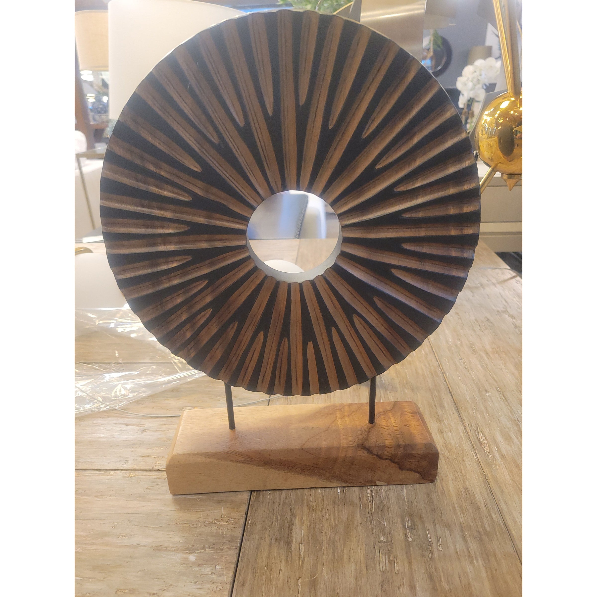 Two-Tone Wood Disk Sculpture - colletteconsignment.com