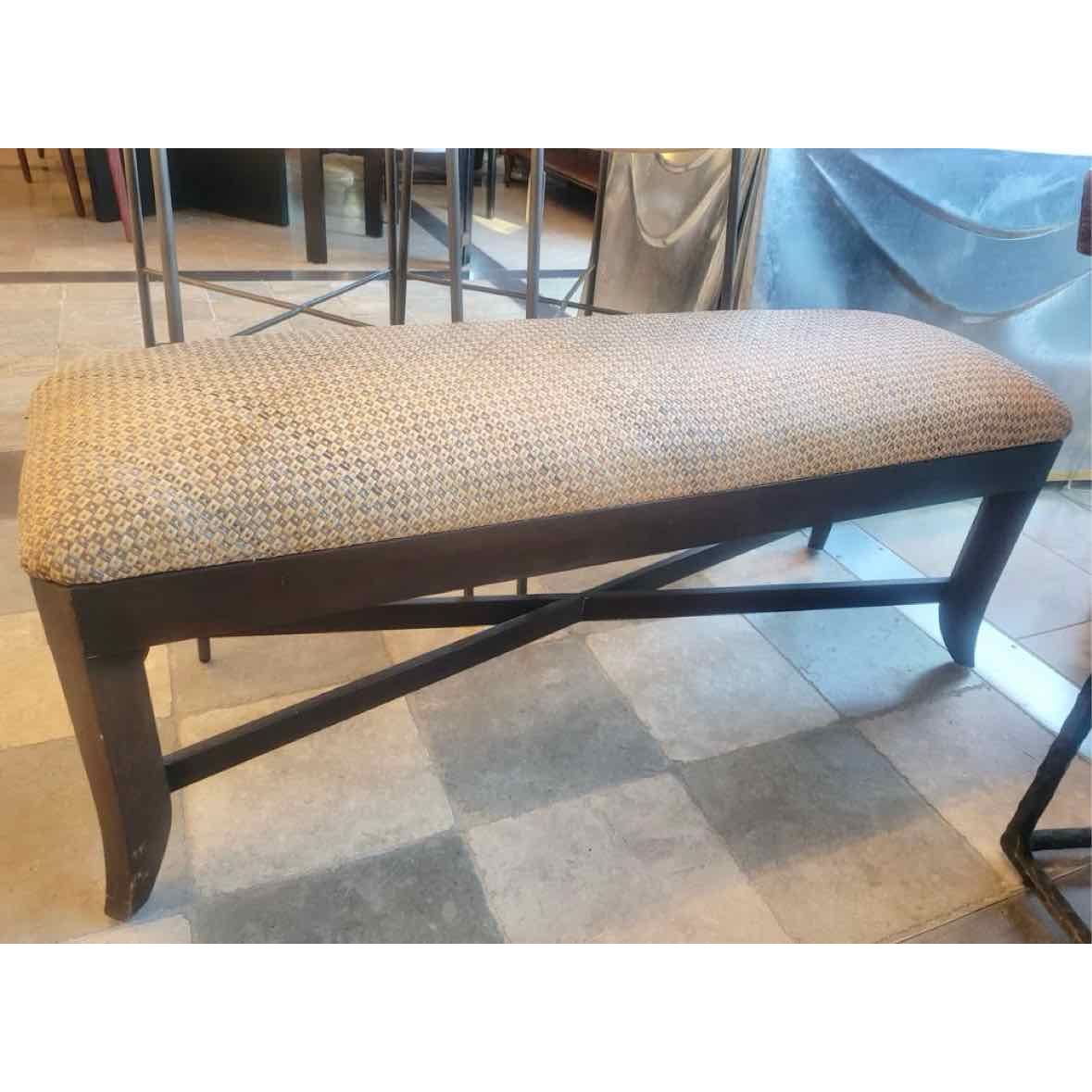 Vintage Dark Wood Bench w/ Wicker Seat