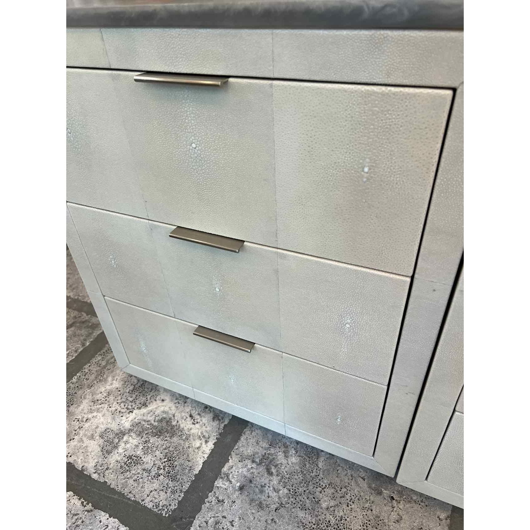 Pair of Shagreen Night Stands with Silver Resin Marble Top