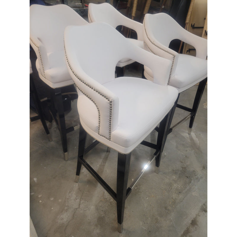 PAIR of Custom White Leather Nailhead Bar Stools - AS IS