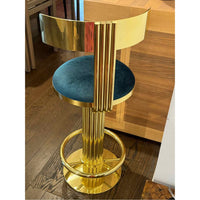 PAIR of Custom Polished Brass Bar Stools w/ Cowhide Seat - AS IS