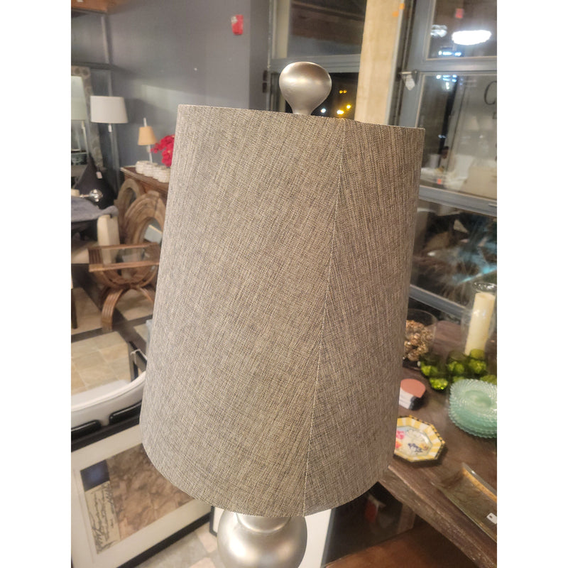 Stacked Pearls Wood Floor Lamp w/ Gray Shade