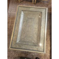 Moroccan Marrakesh Metal Wrapped Coffee Table w/ Glass Top (AS IS)