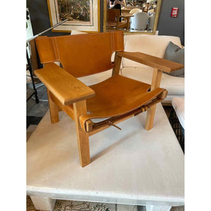 Leather Belt Sling Back Lounge Chair Insp. by Borge Mogensen (AS IS)