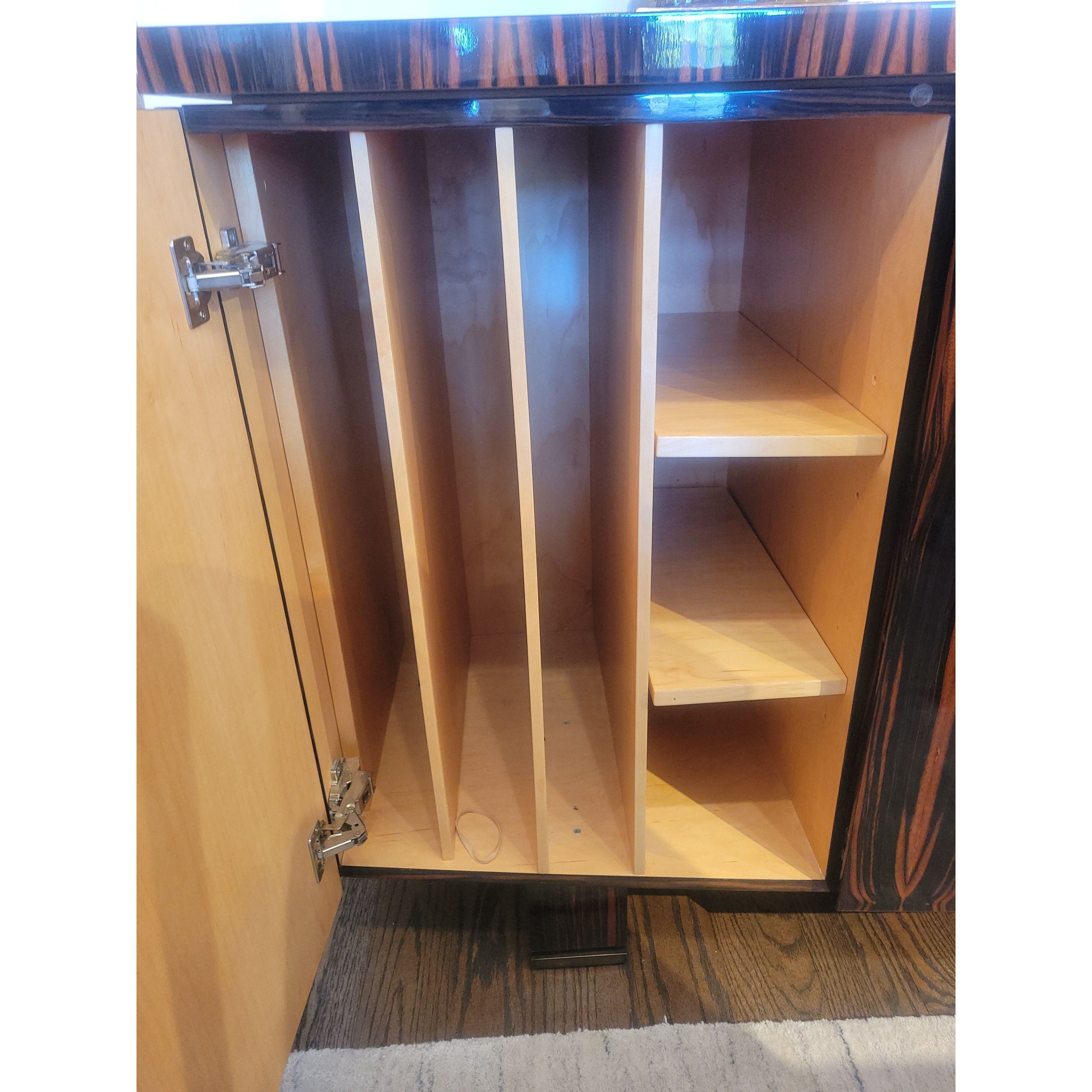 Custom Polished Macassar Ebony Bowed Front Buffet w/ Bronze Pulls - colletteconsignment.com