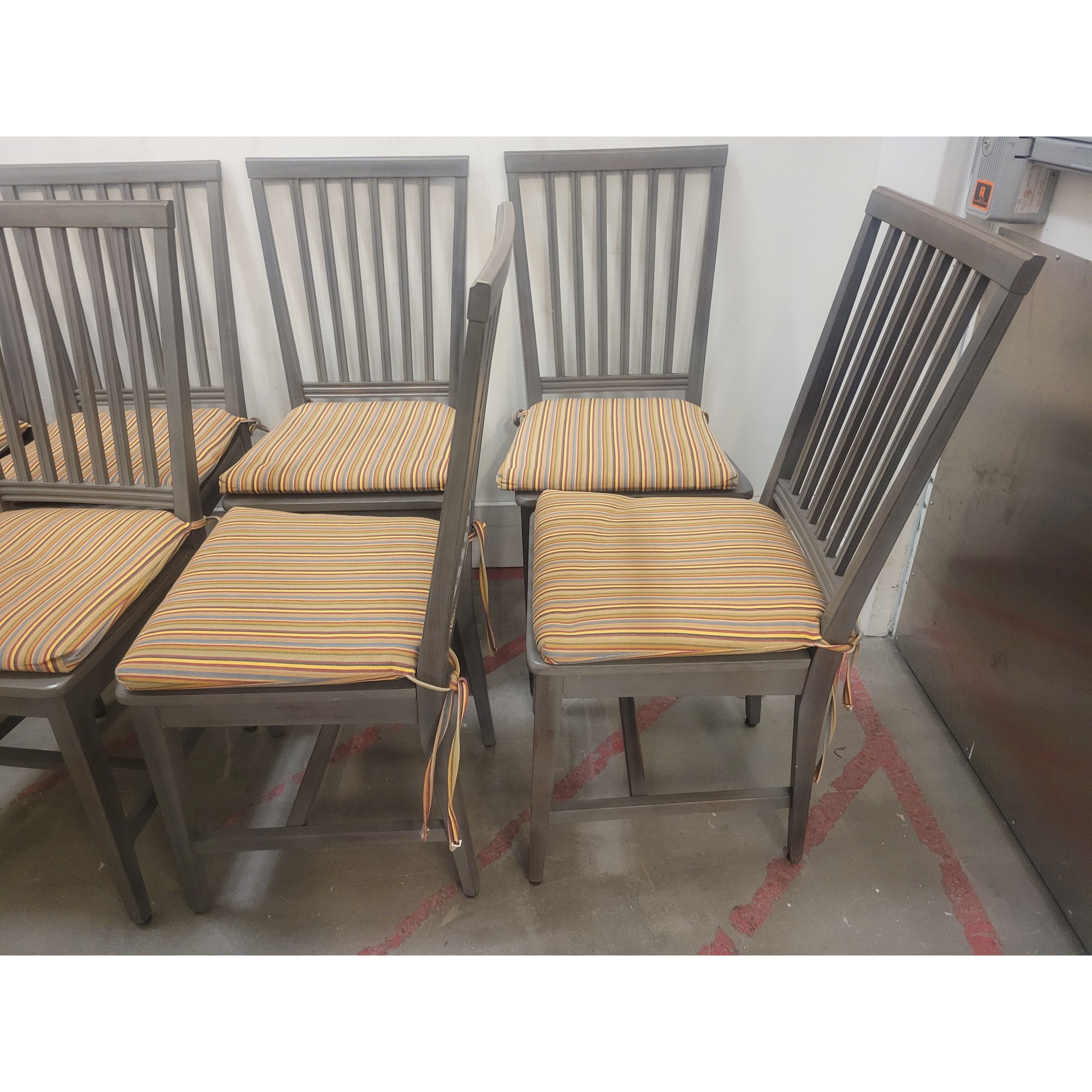 SET of 8 Gray Wood Village Grigio Dining Chairs (AS IS) - colletteconsignment.com