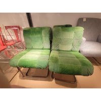 SET of 4 Vintage 1970s Green Suede & Chrome Chairs by Roche Bobois - AS IS