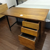 Mid-Century Style Chestnut Wood & Metal 3-Drawer Desk (AS IS)