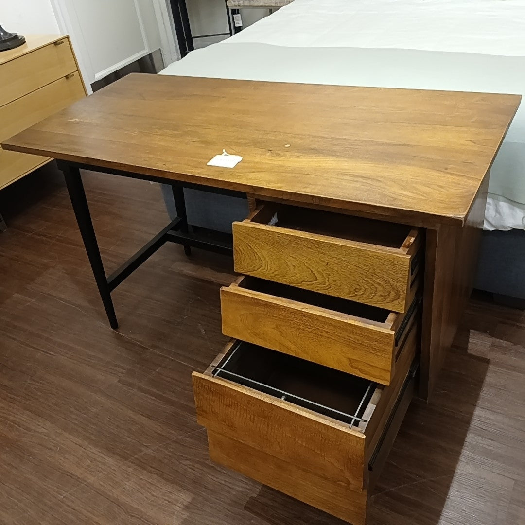 Mid-Century Style Chestnut Wood & Metal 3-Drawer Desk (AS IS)