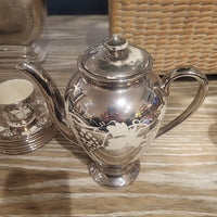 18-Pc Silver Luster & Porcelain Tea or Coffee Set w/ White Grape Design - AS IS