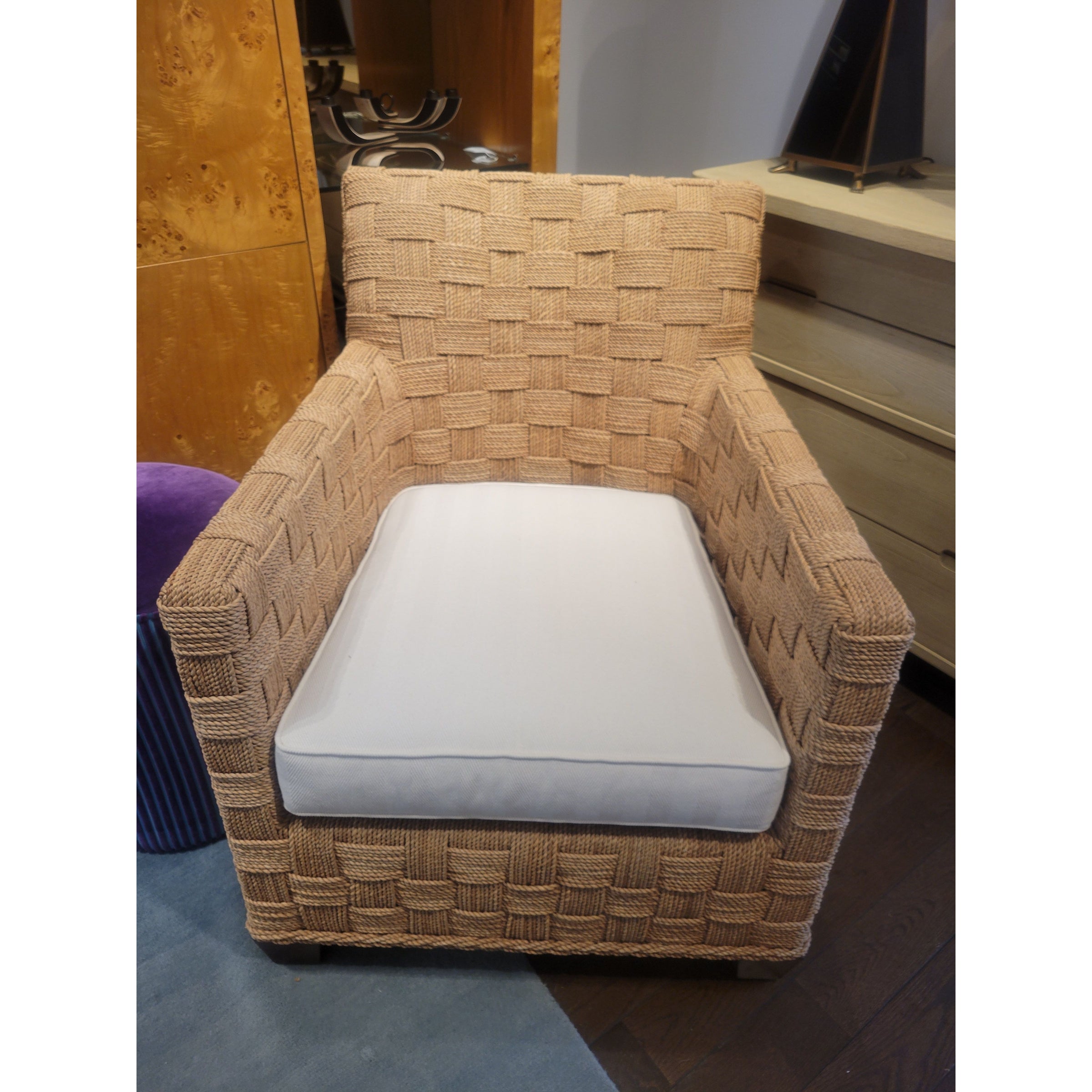 SET of 'Balta' Organic Woven Seagrass Chair & Ottoman by Ethan Allen