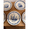 Set of Seven Antique  French Quimper Plates w/ Ships, 9.25" Dia x 4"H