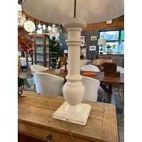 PAIR of XL White Plaster & Brass Table Lamps w/ Tan Shades (AS IS)