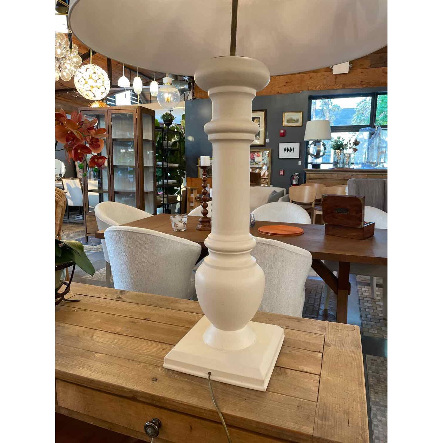 PAIR of XL White Plaster & Brass Table Lamps w/ Tan Shades (AS IS)