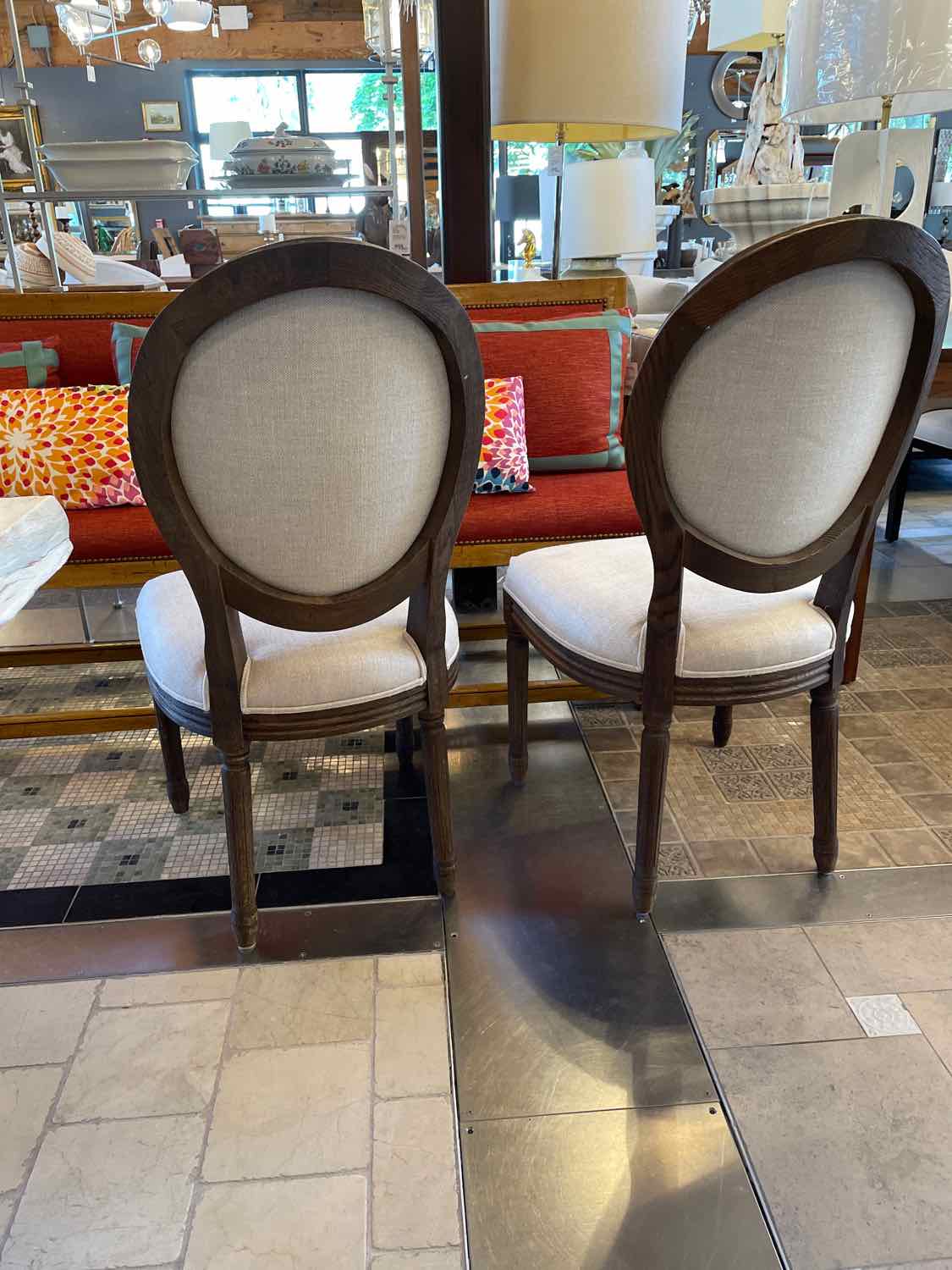 SET of 8 French Linen & Wood Dining Side Chairs by RH