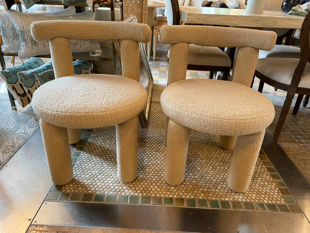 Set of 6 Cream Boucle Dining Chairs