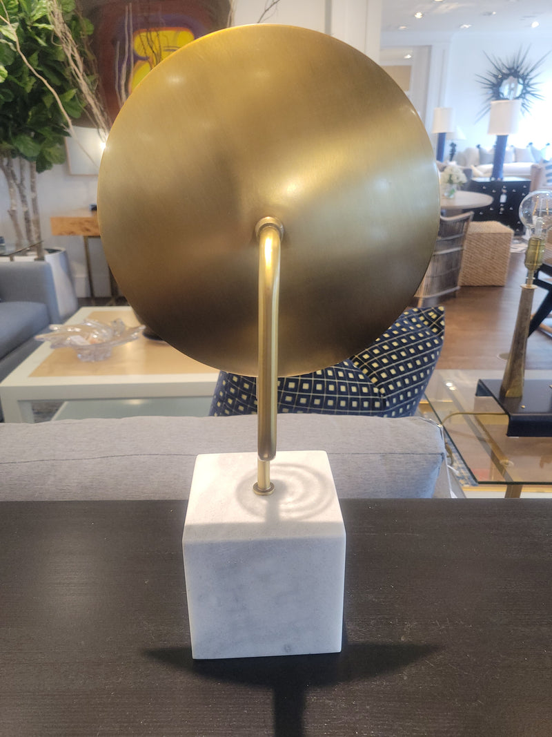 PAIR of Brass Reflector Table Lamps on White Marble Bases