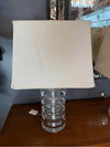 Pair of Stacked Lucite Table Lamps by Karl Springer w/ Lamp Shades