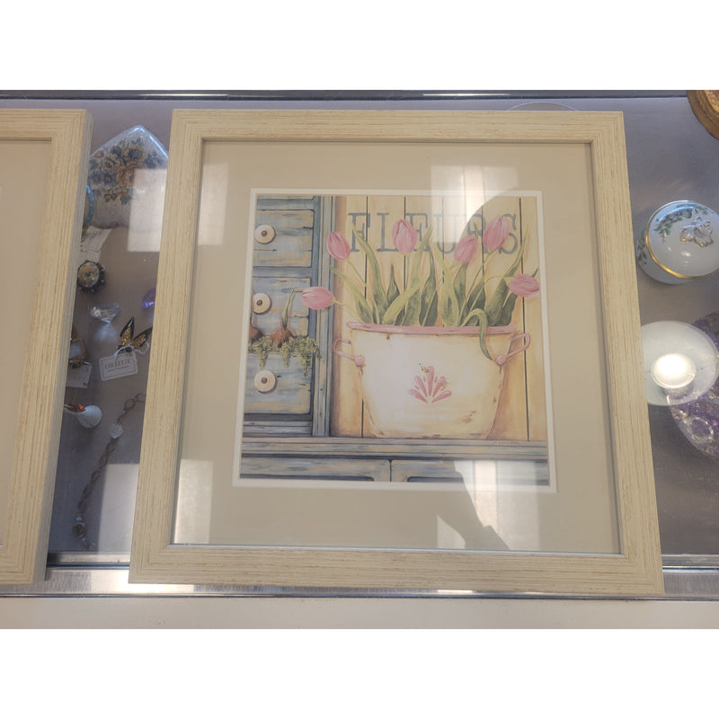 'Fleurs' Print by Jo Moulton in Beige Frame