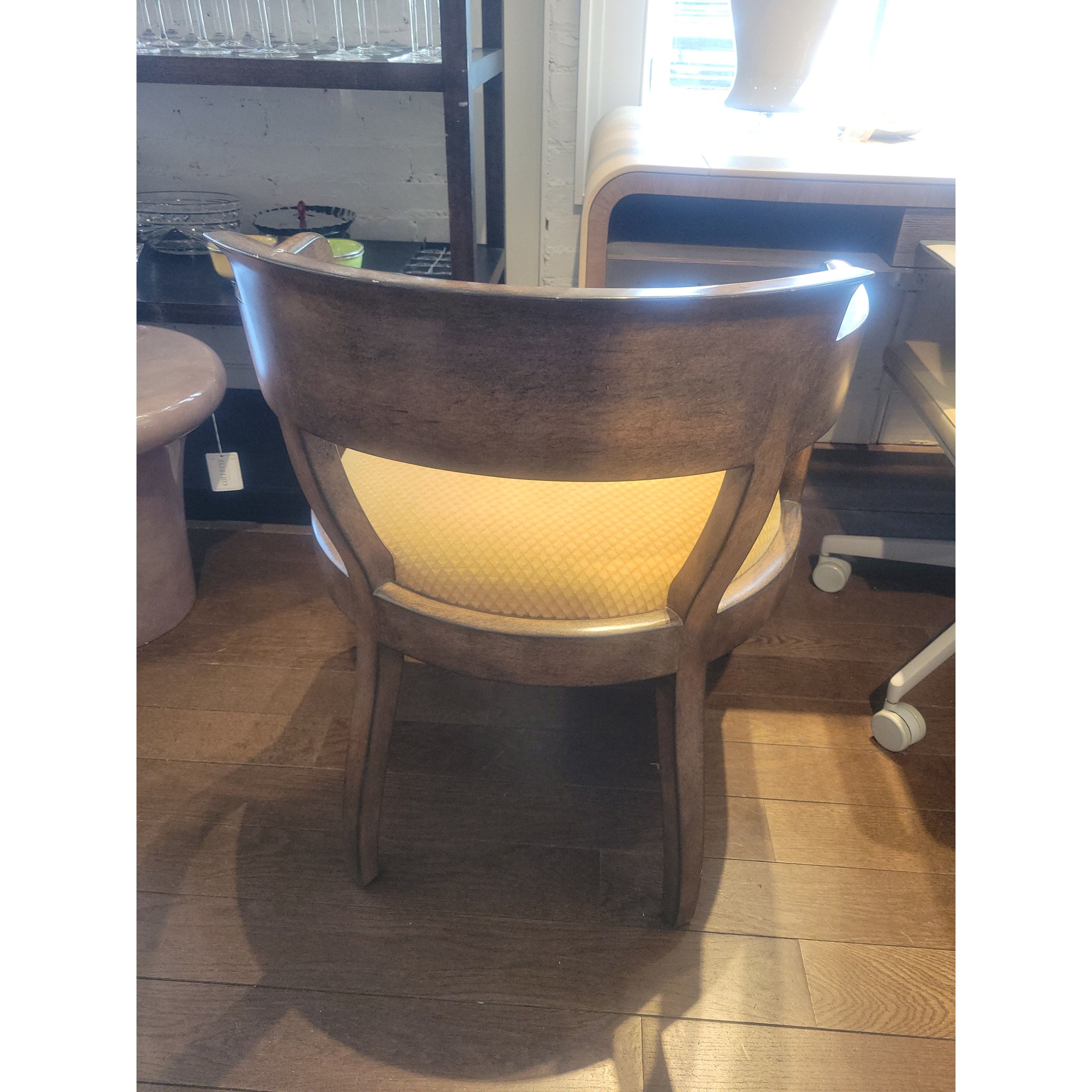 PAIR of Barrel Back Wood Chairs w/ Gold Seats