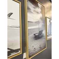 B&W Beach Lounges Photograph on Canvas in Floating Wood Frame