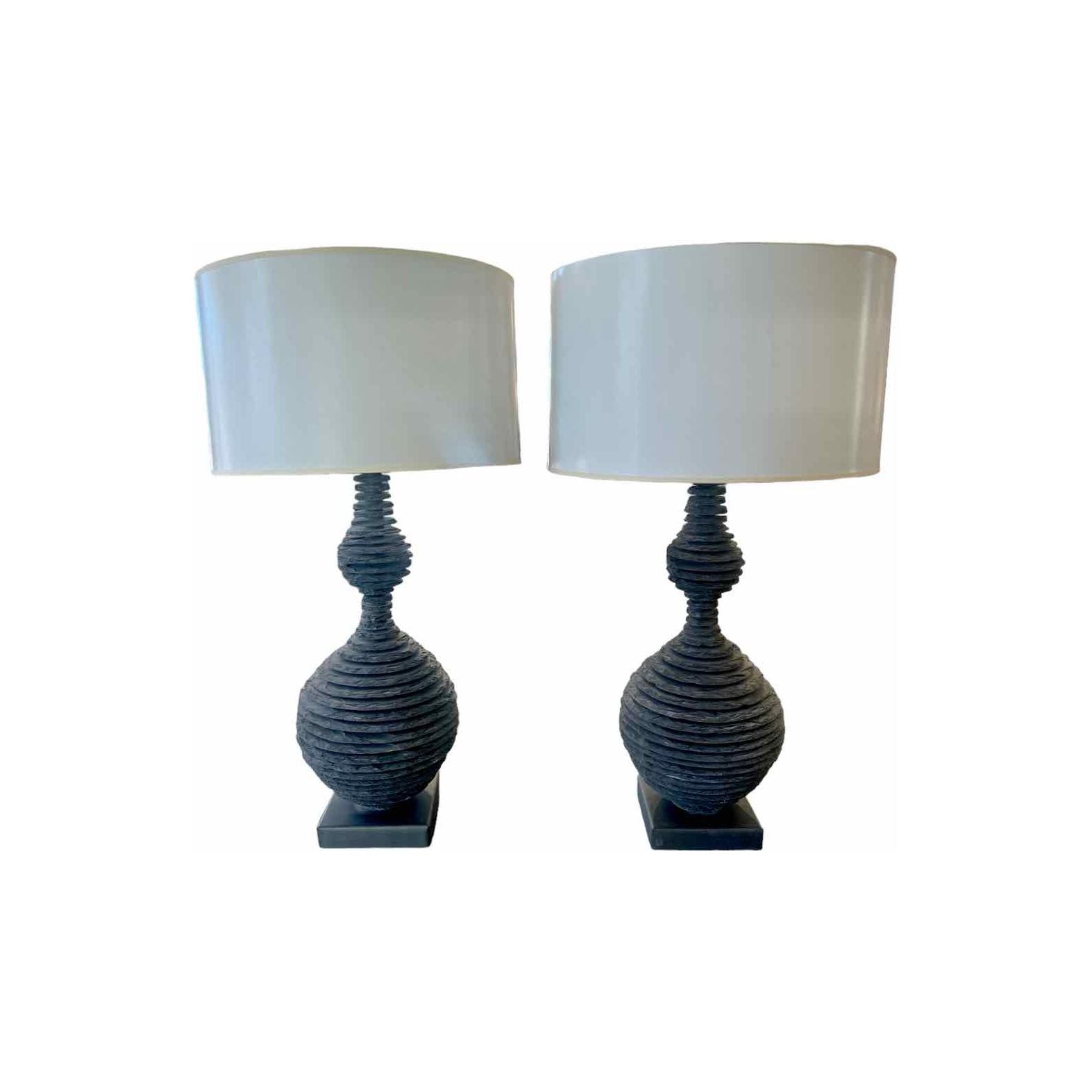 Pair of Strata Slate Double Sphere Table Lamps 16"Diam x 31"H