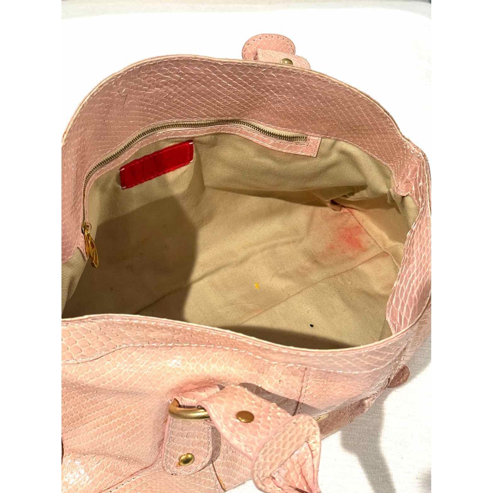 Valentino Pink Snakeskin Rosegold Tote w/" V"  Logo