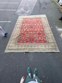 10' x 13.8' Turkish Green & Red Wool Rug