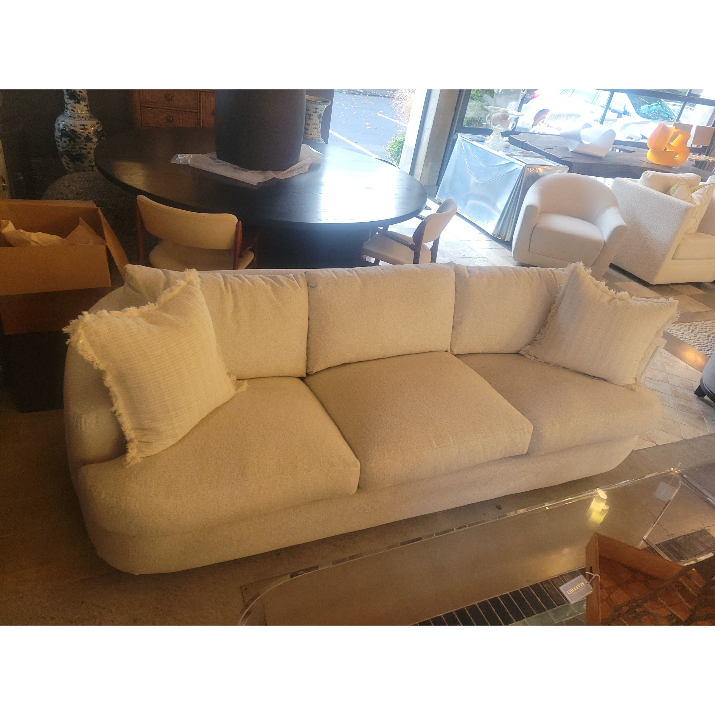 8-ft Jules Cream Plush Fabric Sofa on Solid Wood Frame by Bernhardt