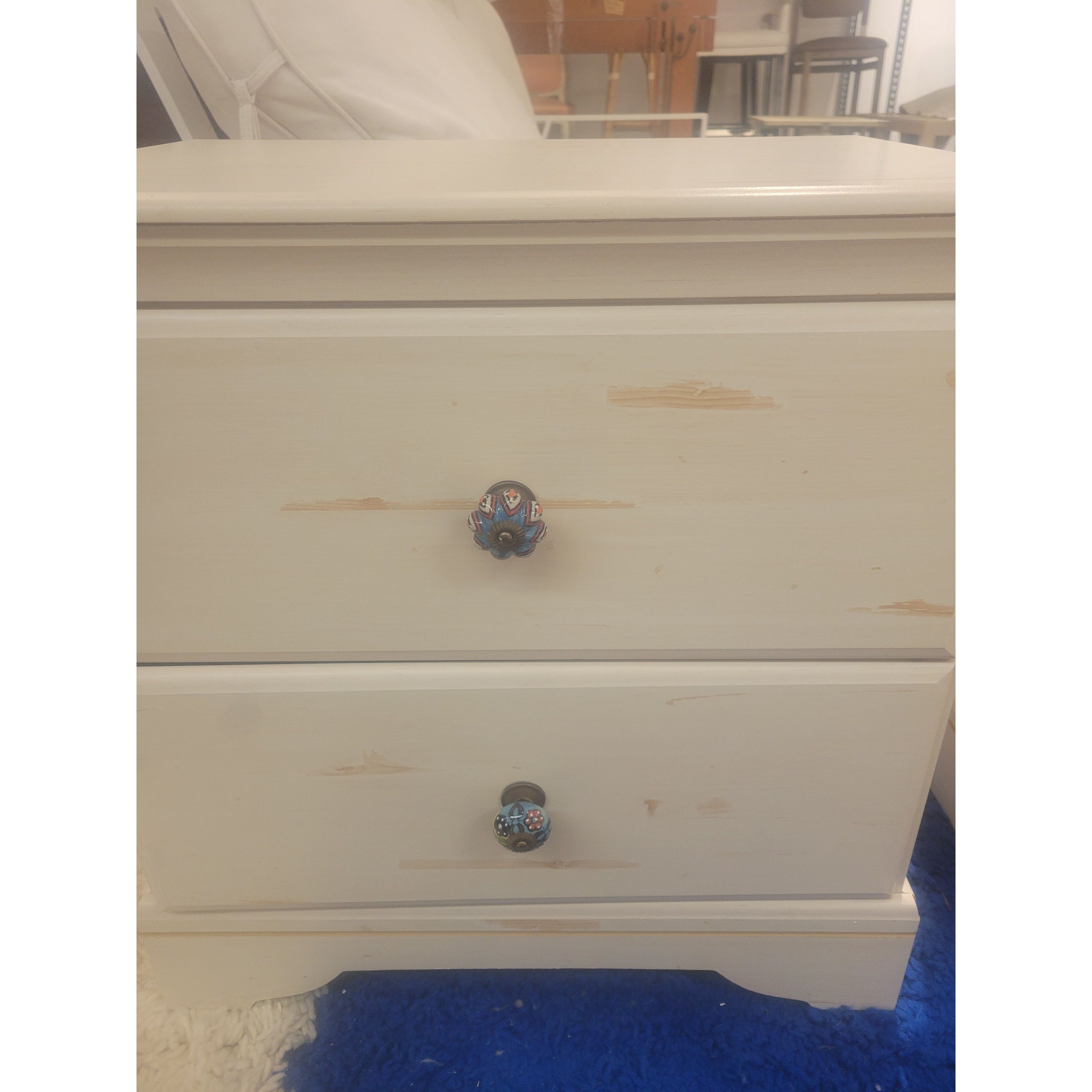 PAIR of White Wash Wood 2-Drawer Night Stands w/ Ceramic Knobs (AS IS)