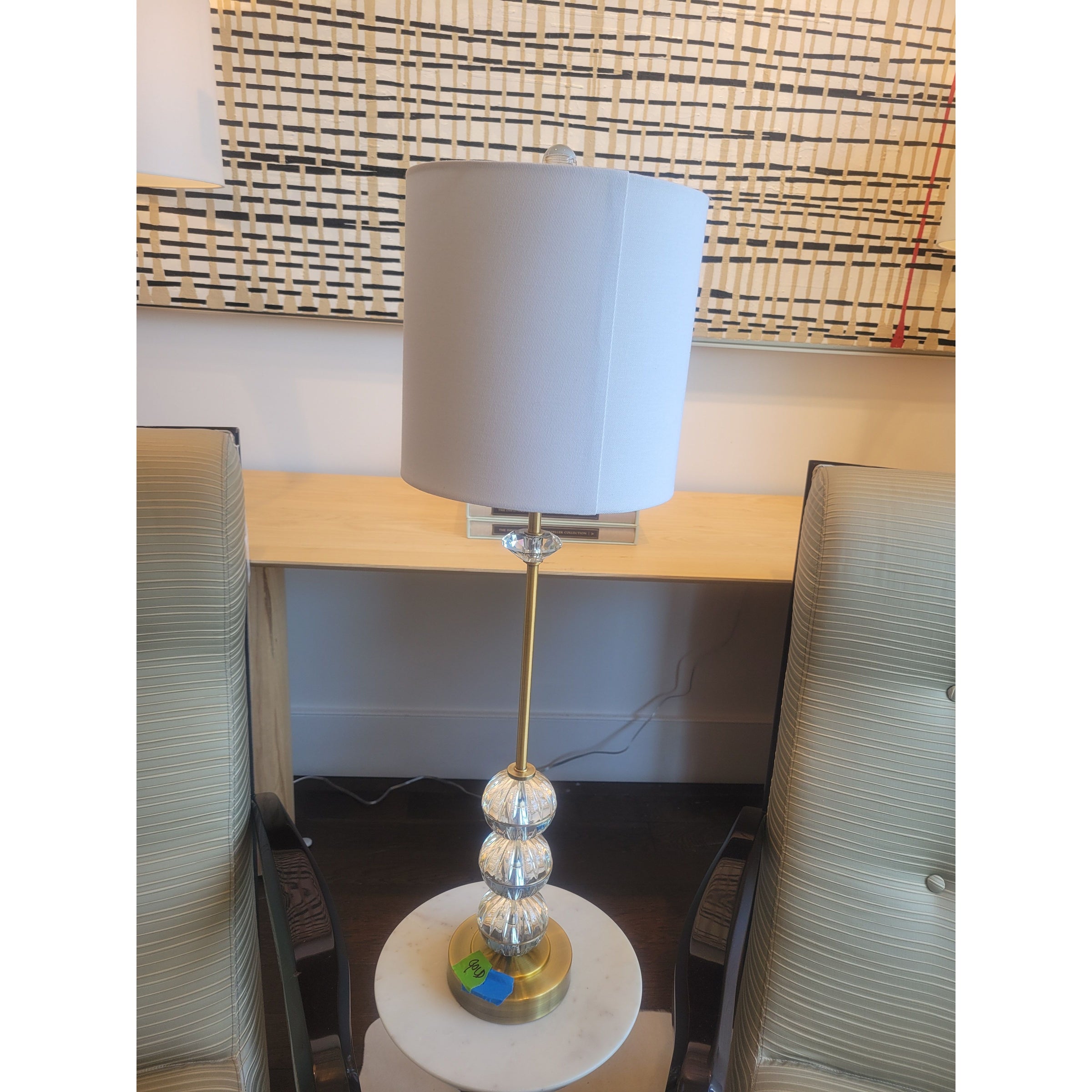 'Albach' Crystal & Brass Buffet Table Lamp w/ Linen Shade