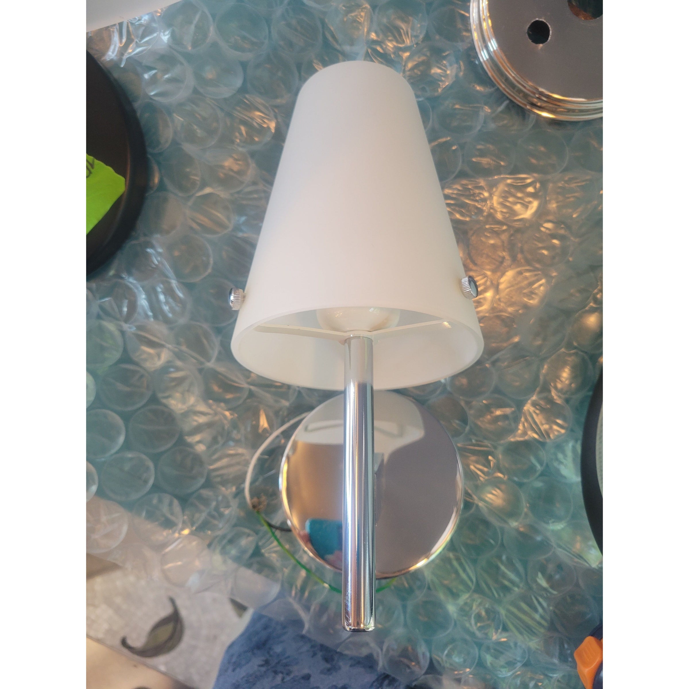 Chrome Sconce w/ Milk Glass Cone Shade