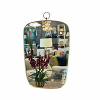 Mid-Century Gold Tone Oval Mirror w/ Top Ring
