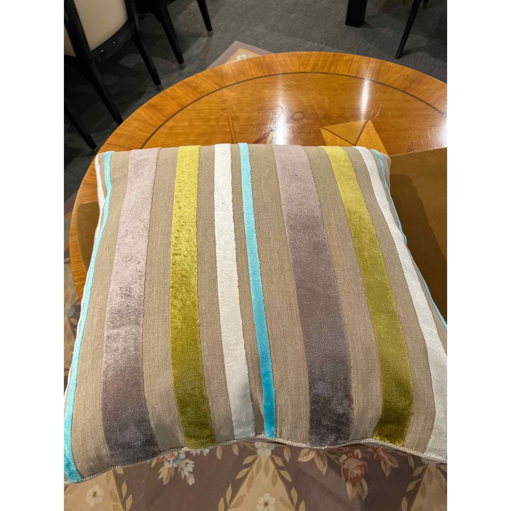 Pair of Stripe Yellow & Turquoise Pattern Pillow