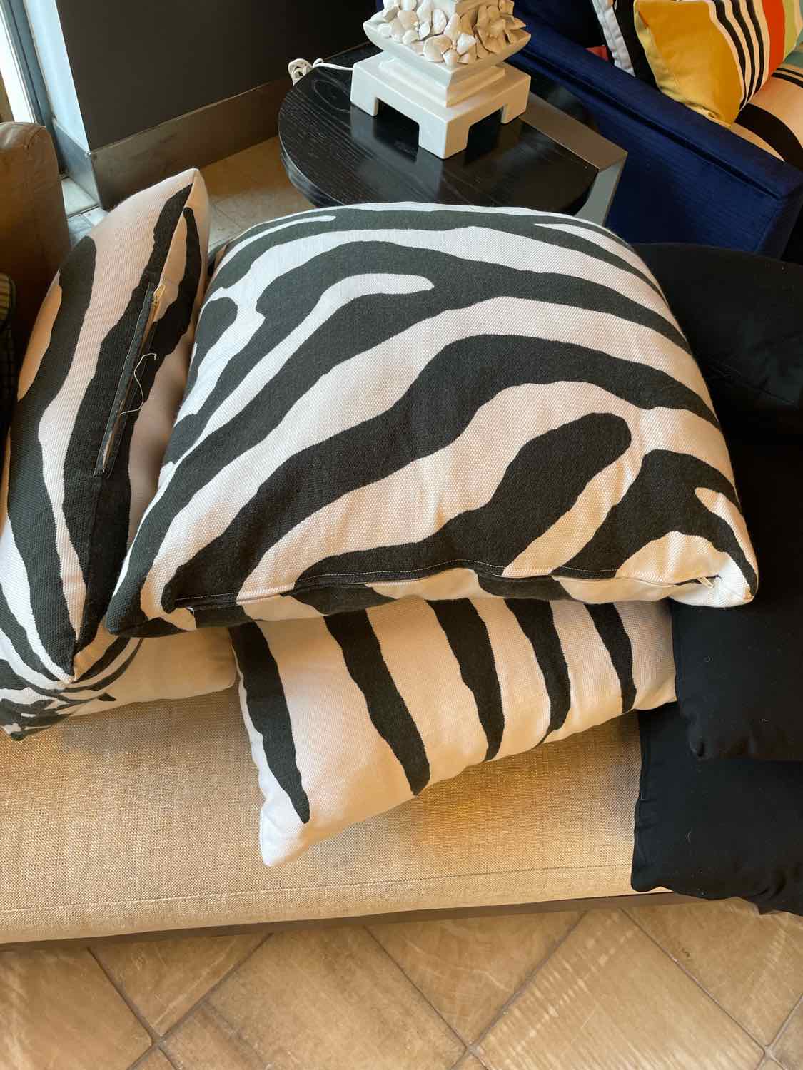 PAIR of Green Zebra Square Pillows